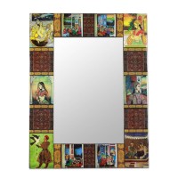 Wall Mirror Decoupage Indian Scenes Handmade 'Mughal Memories' NOVICA India   312207674867